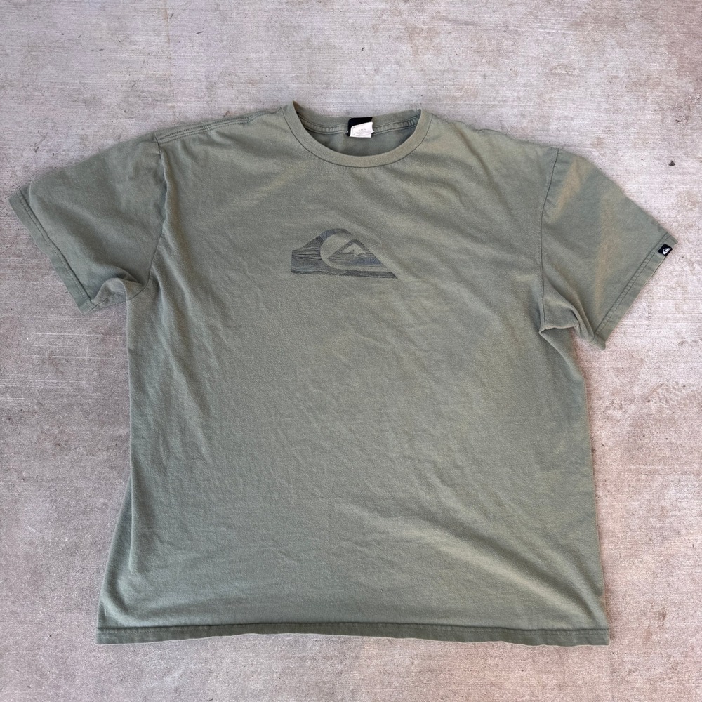 Quiksilver y2k Graphic T-Shirt Olive Green Short Sleeve Crew Neck Logo Tee XL